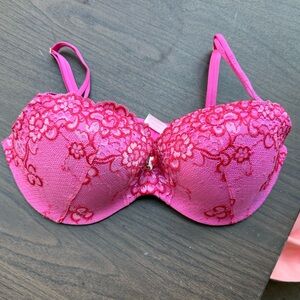 NWT Victoria’s Secret 36D Push Up Bra Pink w/ Red Embroidery